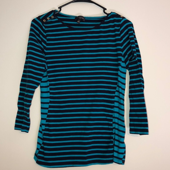 The Limited Tops - Navy and teal stripped 3/4 length top